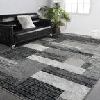 FlyDOIT Modern Geometric Patchwork Area Rug, 8x10 Grey Large Rugs for Living Room, Rockwood Collection Indoor Rugs for Bedroom, Throw Carpet Floor Decor for Entryway Dining Room Office Nursery