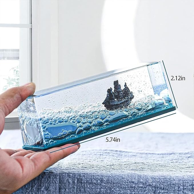 Unsinkable Black Pearl Pirate Ship in a Bottle,Boat Model Fluid Liquid Drift Bottle Visual Decorations Ornament Paperweight Desk Decor Gifts (N)