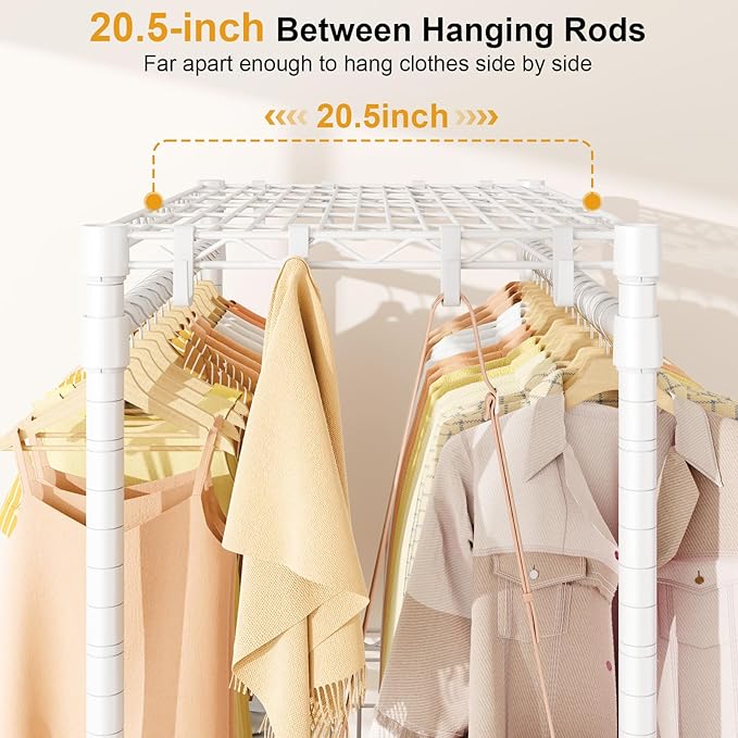 P5 Rolling Clothes Rack Heavy Duty, Clothing Racks for Hanging Clothes, Metal Garment Rack with Wheels, 3-Tier Portable Closet Rack 39.4'' W × 20.5'' D × 80.5'' H, Max Load 650 Lbs, White