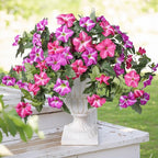 HyeFlora Artificial Flowers for Outdoors 2PCS Spring Faux Morning Glory Look Real Silk Flowers for Outside Planter UV Resistant Fake Flowers for Home Garden Balcony Yard Porch Deco
