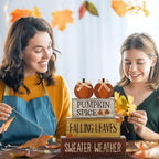 Lineshading 4 Pcs Fall Pumpkin Decor Fall Table Decoration Thanksgiving Tiered Tray Decor Thanksgiving Centerpiece Rustic Decorative Pumpkin Block Sign Gift Farmhouse Autumn Table Sign for Home