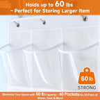 Over the Door Shoe Organizer with 40 Clear PVC Pockets – Waterproof Hanging Shoe Holder for Closet & Bathroom – Space-Saving Door Shoe Rack for Shoes, Toys, Toiletries & Snacks (White)