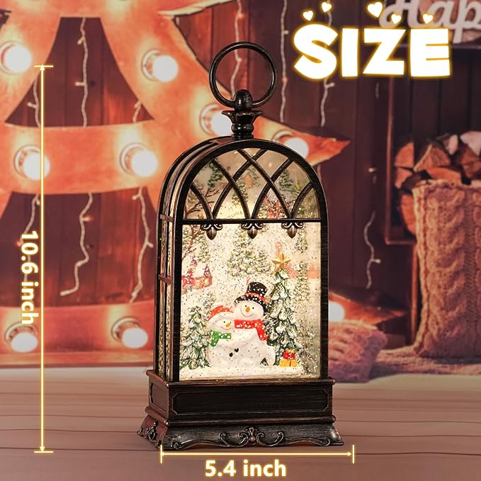 Snow Globe Christmas with Snowman, Lighted Christmas Snow Globes with Timer, Swirling Musical Glittering Snow Globes Lantern for Christmas Decoration(Snowman)