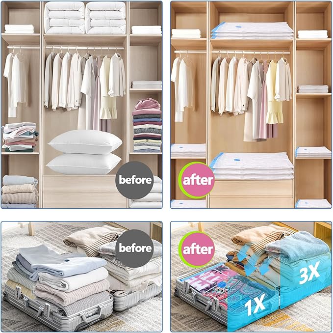 Vacuum Storage Bags with Electric Pump, 12 Pack (3 Jumbo, 3 Large, 3 Medium, 3 Small) Vacuum Seal Bags for Clothes, Bedding, Mattress, Blankets, Travel