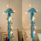 Macrame Wall Hanging,Jellyfish Dream Catcher with Star Lights,Bohemian Woven Wall Art Decor Beautiful Apartment Dorm Room Door Decoration (Blue)