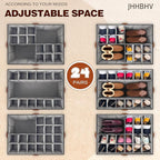 2 Pack Shoe Organizer for Closet, Adjustable Shoe Box Storage Containers, Large Foldable Shoe Bins with Clear Cover, Space Saving Shoes Holder with 4 Handles, Fits 24-48 Pairs, Black