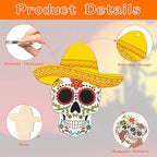 Haooryx Halloween Day of the Dead Ghost Wooden Hanging Ornaments - 25Pcs Sugar Skulls Wood Pendent Decoration Mexican Fiesta Dia de Los Muertos Skull Skeleton Tag for Tree Halloween Party Favor Supply