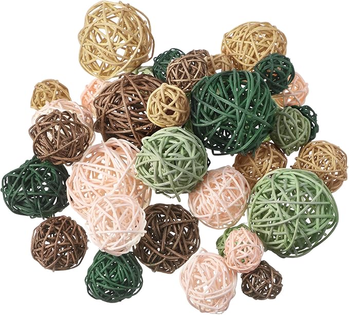 Patelai 36 Pcs Wicker Rattan Balls Decorative Balls for Vase Centerpiece Bowls Orbs Filler for Home Decor,4 Sizes(Vivid Color,2.4'',2'',1.6'',1.2'')