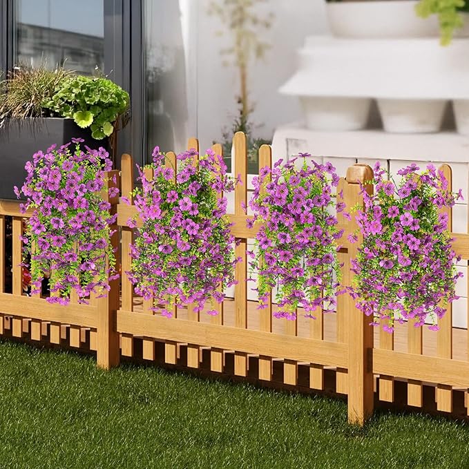 INQCMY 2Pcs Artificial Fake Hanging Flowers for Outdoors UV Resistant Artificial Plants for Spring Summer Decor Look Real Faux Flowers for Outside Home Planter Porch Patio Decor