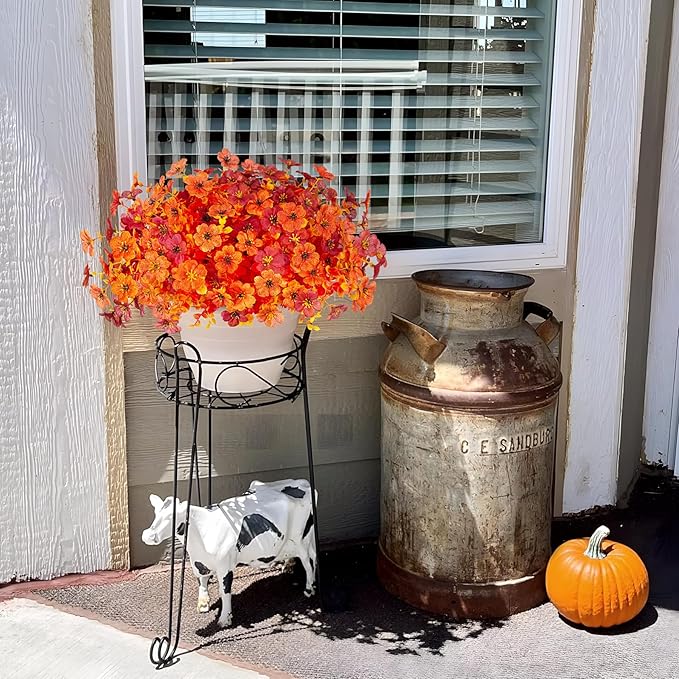 Artificial Fake Mums Fall Flowers for Outdoor Outside Decoration 12 Bundles Faux Silk Flowers Plants Realistic Daisy UV Resistant Fall Décor Autumn Front Door Porch Patio Yard Decoration