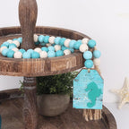 Meplait Wood Bead Garland, Coastal Tassel Garland with Seahorse Tag Beach Farmhouse Decor for Tiered Tray Table Centerpiece Wall Home Decoration