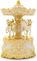 Carousel Music Box Gold & Ivory 8.7" Rotate Christmas Music Box for Kids & Adults, Classic Wind up Cylinder Music Box Valentines Day Gifts for Women Girls Mom Carousel Horse Musical Lantern Home Decor