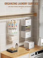 Closet Hanging Organizer with Drawers, 6 Tier Metal Closet Organizers and Storage with 4 Hanging Hooks 4 S-Hooks for Wardrobe Laundry Room, Wire Storage Shelf for Clothes Sweaters Pants (White)