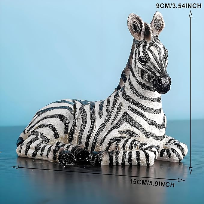 Zebra Table Sculpture - Resin Zebra Figurine - Black, White - African Safari Zebra Collectible for Bedroom, Living Room, Office, Bookshelf, Mantel, Entryway, Foyer, Nursery -5.9inch L x 3.54inch H