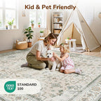 Lessymo Bathroom Rugs 2x3, Small Washable Area Rug for Kitchen Entryway Bedroom, Low Pile Door Mat Indoor Entrance, Non Slip Rubber Backing Vintage Geometric Floral Pastel Decor, Beige Brown