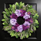 Summer Wreaths for Front Door, 24 Inch Summer Wreath Purple Floral with Hydrangea Ranunculus Flower Summer Door Wreaths for Porch Entryways Wall Window Farmhouse Party Home Seasonal Decor