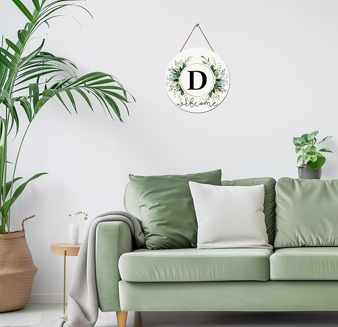 Monogram Letter D Wreaths for Front Door Wreath Wooden Welcome Sign for Front Door Decor Floral Family Last Name Initial House Warming Spring Summer Porch Rustic Wall Home Kitchen Boho Decorations