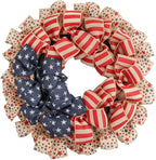 Patriotic Wreath for Front Door, 24 inch 4th of July Decorations Burlap Foldable Wreath for 250th Anniversary American Independence Day Memorial Day Decor