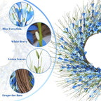 GTIDEA Summer Wreaths for Front Door, 24 Inch Blue Floral Wreath with Grapevine Base, Silk Forsythia Flowers Wreath for Everyday Farmhouse Door Decor Porch Wall Window Indoor Outdoor