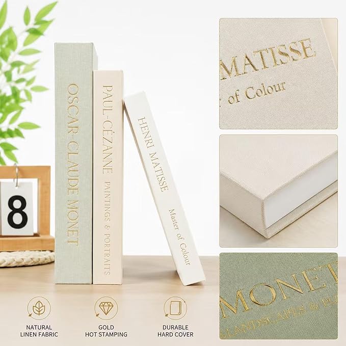 Decorative Books for Home Decor,Set of 3 Aesthetic Faux Books with Storage Box,Linen Fake Books for Coffee Table,Bookshelf & Mantle Decor,Modern Decorative Book Set (Sage)