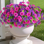 Artificial Flowers for Outdoors Decoration, 10 Bundles Fake Plastic Flower Plant, Faux Colorful Silk Morning Glory Petunias for Spring Summer Outside Garden Porch Front Door Decor, Purple