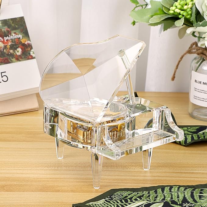 ELLDOO Crystal Music Box, Mechanical Clockwork Decorative Piano Musical Box,Transparent Piano Ornament Romantic Gift for Girl Women (Tune: for Elise)