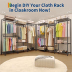 Heavy Duty Clothes Rack,Load 1631LBS Garment Rack Portable Closet,Free Standing Closet Organizers and storage with Adjustable Shelves, Hanging Rods, Dividable Black 76.5"H x 67.6"L x 15.5"W