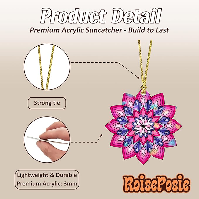 Mandala Flower 4" Vinyl Holographic Hanging Christmas Ornaments - Christmas Decoration for Home, Sun Catcher Gift, Christmas Tree Decor, Aesthetic Suncatcher Decor Gift for Women Man Friend
