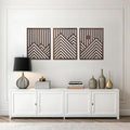 qmmp Modern Wooden Wall Sculptures - Set of 3 - Home Decor Accent - Large Wall Art for Living Room, Bedroom, Office - Easy Installation (Walnut, XLarge - Mountain and Sun)