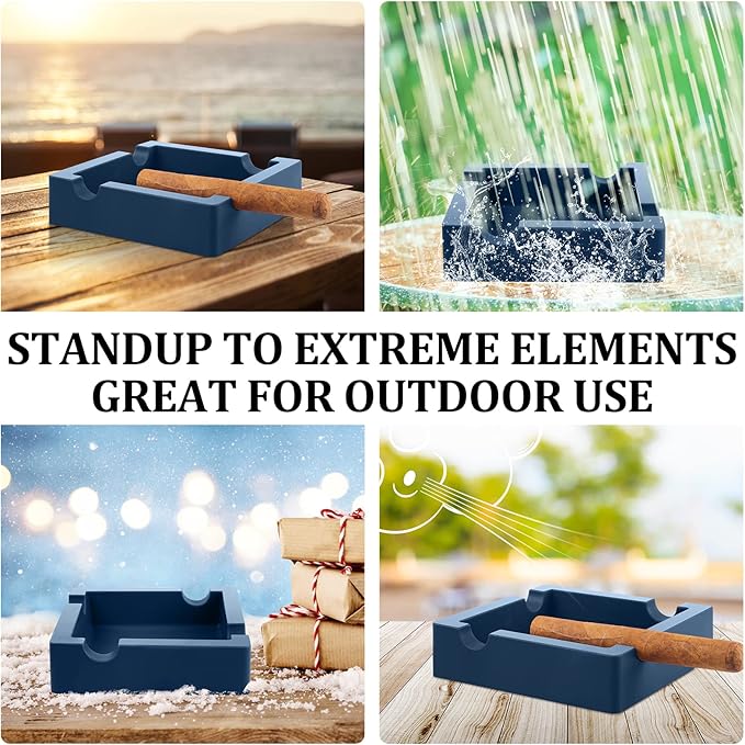 Cigar Ashtray with Large Wide Rests Suit for Any Gauge Cigars,Silicone Cigar Ashtrays for Outdoors Indoor Patio Outside,Unbreakable/Burn-resistant/Non-slip Ashtray (Navy Blue)