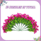 Artificial Flowers for Outdoors Decoration, 12 Bundles Fake Plastic Flower Plant, Faux Colorful Silk Morning Glory Eucalyptus for Outside Garden Porch Front Door Decor, Purple