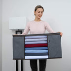 VENO 3 Pack Oversize Clothes Storage Bag Organizer with Reinforced Handle, Thick Container Bins for Blankets, Comforters, Bedding, Foldable with Sturdy Zipper, Clear Window, Grey, Reusable (34 Gallon)