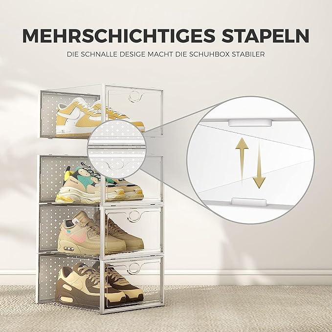 Pinkpum XXL Larger Shoe Storage Boxes Fit Size 14, Clear Plastic Stackable Shoe Organizer 6 Pack Sneaker Storage for Sneakerheads Shoe Containers