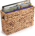 Yesland Hand-Woven Narrow Water Hyacinth Holder Wicker Basket, 15.5 x 5.5 x 9.75 Inch Decorative Magazine Storage Basket Bin for Home, Office, Desk