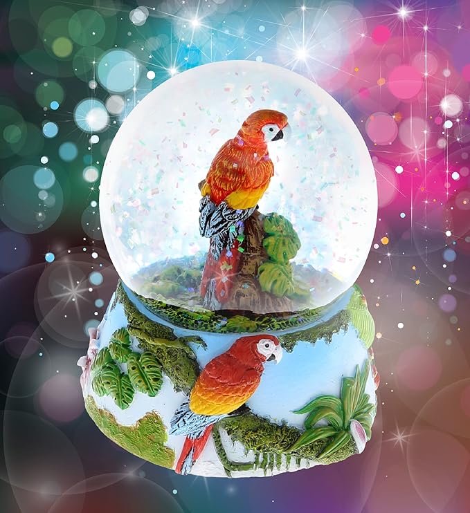 CoTa Global Parrot Snow Globe - Sparkly Water Globe Figurine with Sparkling Glitter, Collectible Novelty Ornament for Home Decor, for Birthdays, Christmas, and Valentine's Day - 65mm