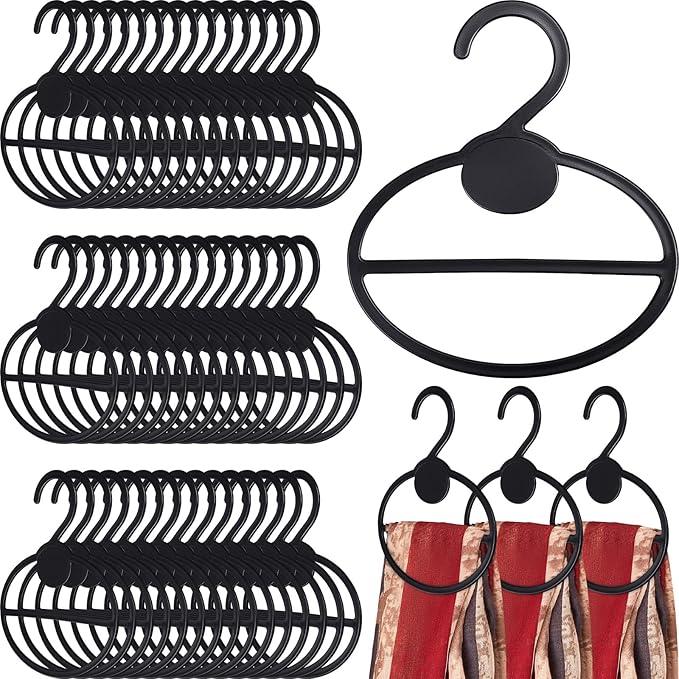 50 Pcs Scarf Hanger Plastic Holder Organizer Space Saving Scarf Organizer Clothes Hanger for Scarves Headscarves Clothing Sorting Storing (Black)