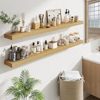 Fun Memories 55 Inch Floating Shelves Bedroom, Large Extra Floating Shelf Set of 2 with Invisible Brackets, Oak