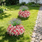 INQCMY Artificial Flowers for Outdoors UV Resistan 12 Pcs Silk Daisies with Eucalyptus Leaves and 2 Pcs Lavender Suitable for Porch Balcony Courtyard Garden (Rose Red White)