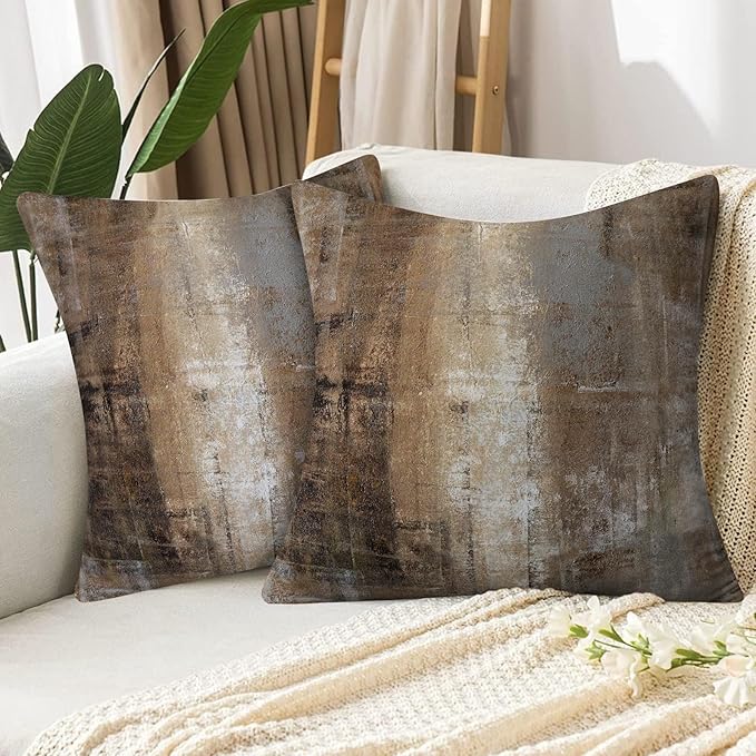 Taupe Throw Pillow Cover Pack of 2, Abstract Art Gallery Modern Decorative Cushion Cover for Bedroom Sofa Living Room(16 x 16 Inch,Taupe)