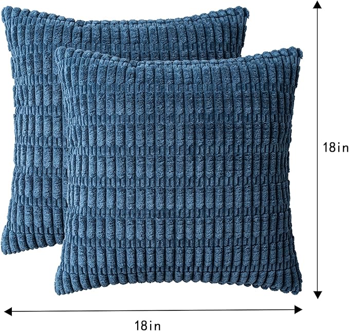Aegero Pack of 2 Corduroy Decorative Throw Pillow Covers 18x18 InchSoft Boho Striped Pillow Covers Modern Farmhouse Home Decor for Sofa Living Room Couch Bed（Teal）