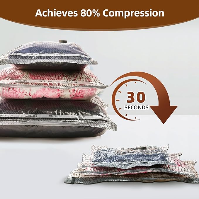 Travel Vacuum Storage Bags, 6 Pack Carry-On Size for Luggage and Suitcase, Vacuum for Bags Storage, Space Saver for Clothes & Clothing - 80% Space Saver（No pump）