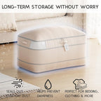 Compression Storage Bags for Comforters - 4 Pack Long Large 100L Compression Bags, 3-Layer Washable Ultra Space Saving Self Comforter Storage Bag for Blankets, Sheets, Clothes, Beige