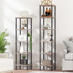 HOOBRO 6-Tier Corner Shelf, Corner Square Rack Display Shelf, Tall Storage Rack Plant Stand, Bookcase for Small Spaces, Living Room, Home Office, Kitchen, Greige and Black BG55CJ01