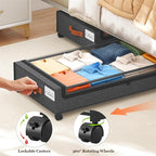 Yecaye 70L Under Bed Storage with Wheels, 3 Pack Larger Capacity Under Bed Storage Containers, Underbed Shoe Storage Organizer, Rolling Under Bed Metal Drawers for Clothes, Blankets, Hemp Grey
