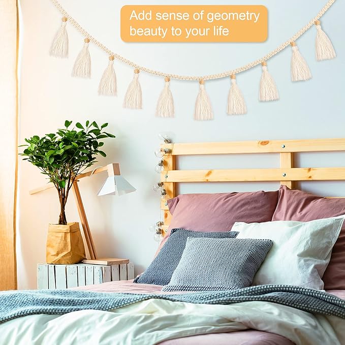 Tatuo Boho Macrame Tassel Garland for Classroom Decor Hanging Tassel Garland Bunting Boho Classroom Decor for Nursery Room Birthday Party Bedroom Dorm(4 Pieces,47.2 Inch)