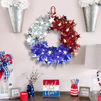 TORONTOKYO 3 Pcs Patriotic Tinsel Wreath for Front Door 11.81 Inch Red White Blue Memorial Day Wreath with Stars 4th of July Decorations for Independence Day Wall Home Farmhouse