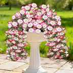 Artificial Hanging Flowers for Outdoors, 2 PCS UV Resistant Faux Silk 150 Morning Glory Each Trailing Vines, Fake Plants for Spring Outdoor Garden Planter Porch Patio Decoration, Pink