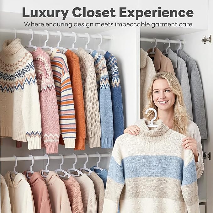 HOUSE DAY Plastic Clothes Hangers 36 Pack, Sweater Hangers No Shoulder Bump, Thick Heavy Duty Coat Hanger for Closet, White Wide Hanger with Non-Slip Hook for Sweaters, Suits, Dresses, Jackets, Pants