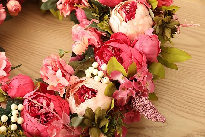 Peony Wreaths for Front Door | 23 inch Spring Front Door Wreath Summer Fall Wreaths for Outside Door or Window Decor