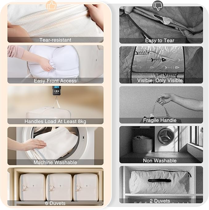 Comforter Storage Bag - Large Capacity Blanket Storage Bags Front-opening Ultra Space Saving Self Compression Organizer, Washable Compression Bags for Storage Comforter Blanket, 2 Pack, Beige